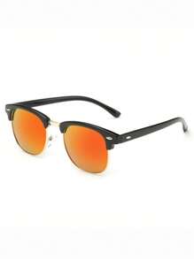 1pc Personalized Half Frame Glasses For Men & Women, Fashionable Rivet Decoration, Vintage Style Casual Shades Accessories