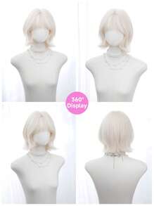 1 片合成耐热卷发刘海假发金色 12 英寸全编织日常自然逼真假发。 - 金色 - 查看 5