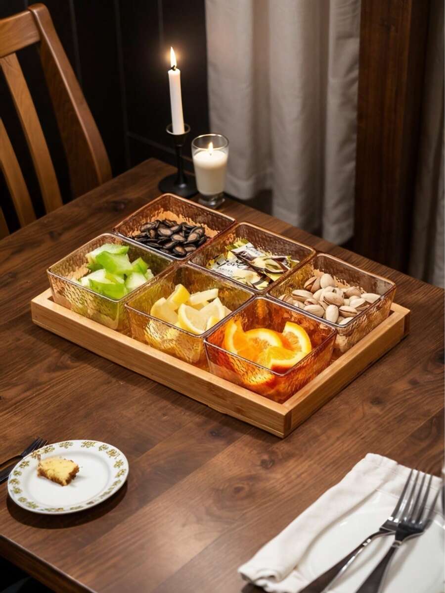 1 Bộ Khay Gỗ Có Bát Đựng Đồ Ăn Nhẹ, Thiết Kế Cho Đám Cưới, Ngoài Trời, Bàn Ăn, Lưu Trữ Đồ Ăn Nhẹ, Kẹo, Tráng Miệng, Khai Vị - Vàng - Xem 1