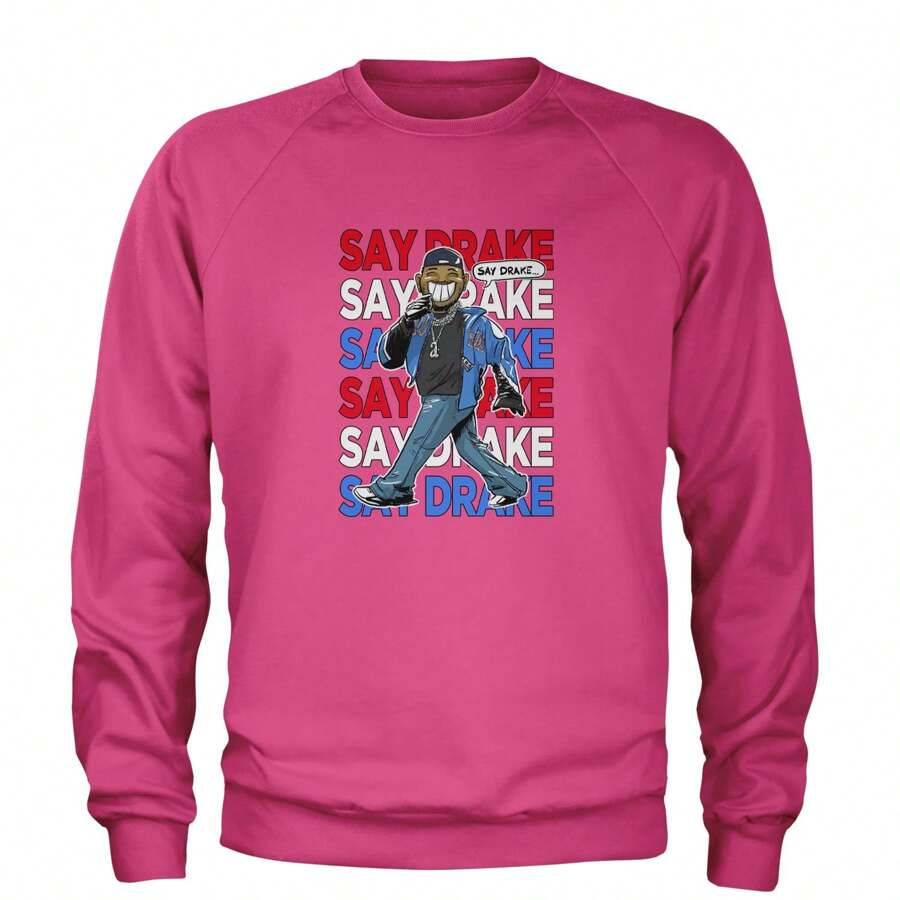 Say Drake Smiling Meme Mustard Adult Crewneck Sweatshirt - Hot Pink - View 1