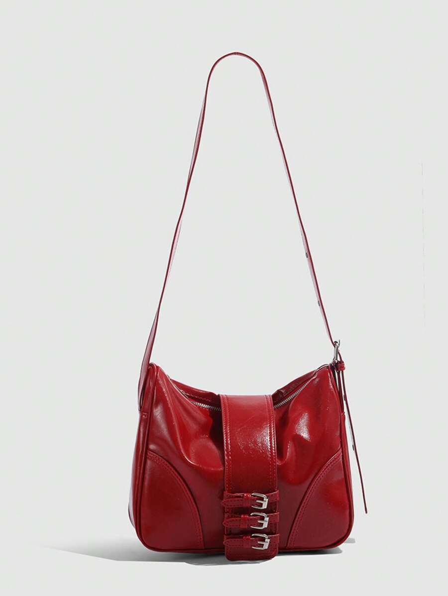 Sac à épaule/sac banane rétro rouge, grande capacité, sac cabas de mode haut de gamme - Rouge - Voir 1