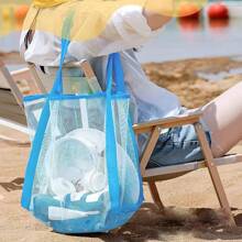 1 Stück Strandtasche, einfarbig, großräumige Kulturbeutel Aufbewahrungstasche mit Mesh