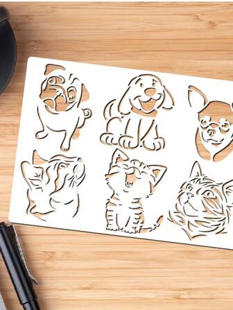 1 pieza Plantilla de plástico linda de gato o perro para pintar en madera - Plantillas de perros A4 reutilizables y lavables para manualidades, plantilla de gatos para vidrio, pared, roca, tela, lienzo, decoración del hogar, proyectos de arte DIY, vuelta al colegio, útiles escolares