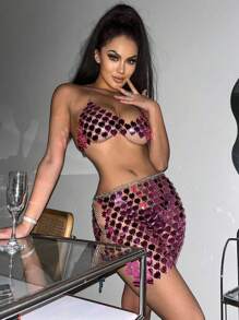 1件套女士性感镂空诱惑上衣情趣内衣酒吧夜店激情性感睡衣 - 粉色 - 查看 1