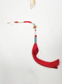 Retro Necklace, Long Style, Faux Pearl Accessory, Back Cloud Tassel Pendant Necklace,Ladies' Daily Party Accessories, Fashionable Jewelry, Best Friend Gifts - Red - View 5