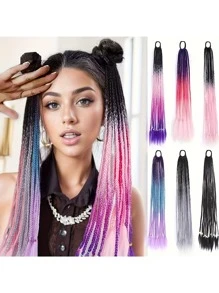 Colored Braids Hair Extensions With Rubber Bands Rainbow Braided Synthetic Hairpieces Ponytail Hair Accessories For Women Girls Daily Party Highlights Cosplay Dress Up Music Festival Use(24Inch)