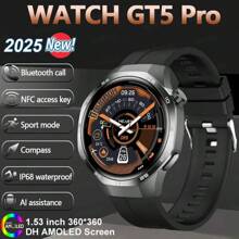 KENPANG Reloj inteligente deportivo para exteriores Nuevo 2025, Hombres 5 Max, Pantalla táctil completa HD de 1.53 pulgadas (3.89cm), Llamada inalámbrica, Control NFC, Trayectoria de movimiento, Brújula, Reloj inteligente multideportivo, Monitor de frecuencia cardíaca/sueño/acondicionamiento físico, Compatible con Android e iOS, Buen regalo.