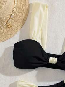 全新柔软加厚肩带优雅派对比基尼套装，夏季海滩时尚女士泳装 - 黑色 - 查看 5