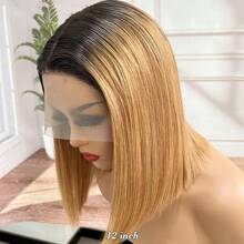 Human Hair Elegant Ombre Blonde Bob Wig For Women 1B27 Color - 13x4 Lace Front, Dark Roots To Light Tips, Straight Style, Versatile Short Wig