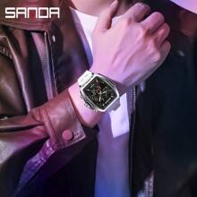 SANDA. Reloj digital de hombre SANDA con esfera de barril, reloj deportivo militar con cuenta regresiva, material de silicona, multifunción impermeable, pantalla LED - Unitalla - Ver 3