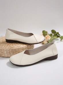 女士休闲妈妈鞋低跟舒适防滑柔软平底工作鞋春秋季 - 米色 - 查看 6