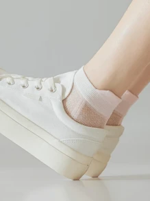 5/10 Pares de Meias Soquete Femininas de Cor Sólida, Malha Respirável e Baixa, Sem Rastro, Baixo Corte, Antiderrapante, Lingueta Baixa, Adequado para Uso Diário com Tênis, Sapatos de Lona - Multicolorido - Visão 7