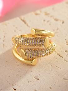 LIGHTSOME 1pc Luxury Women's Copper Zirconia Ring Jewelry Iced Out Cool Street Pop Lady's Index Finger Individual Opening Adjustable Ring Jewelry Valentine's Day Gift,Mom,Mother,Mother's Day,Gift - Cross - View 2