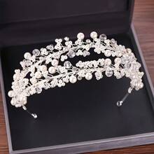 1PC Silver Color Crystal Leaf Hairband Handmade Party Princess Headband For Women Bridal Wedding Party Hair Accessories Jewelry Gifts - Silver - View 2