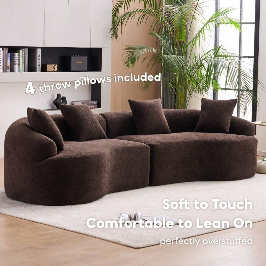 YOGLAD 110" Curve Modular Sofa Couch, Deep Seat Cloud Couch, Chenille Fabric 4-Seater Comfy Cloud Couches For Living Room Apartment Office, No Assembly Required Sofa Set - Antique Brown - 查看 1