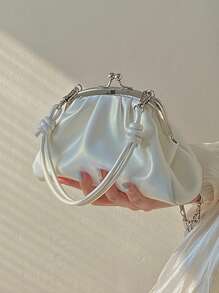 少女可爱甜美日韩风褶皱拱形单肩包，珍珠闪光褶皱扣包，小众高端链条肩带手提包和斜挎包，女士派对活动约会休闲学校日常礼品包