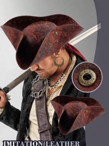 1pc Unisex Pirate Hat Leather Sailor Tricorne Hat, Caribbean Pirate Captain Hat For Party, Stage Performance, Costume, Cosplay