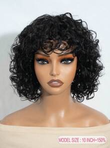 Human Hair Short Curly Wigs Wear And Go Deep Curl Wigs 150% Density Natural Black Color Glueless Non Lace Pixie Cut Loose Deep Wig For Women - Natural Black - View 3