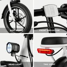 WIND HORSE Folding Electric Bike With 2 Seats, 16" Step-Over E Bike 25MPH Max Speed, 35 Miles Max Range (Pedal-Assist), Peak Power By 630W, Adults Electric Bicycle With 288Wh Removable Battery White