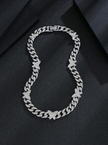 1pc Fashionable Cuban Link Butterfly Fully Rhinestone Necklace, Charming Jewelry Gift For Women - Butterfly - View 7