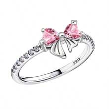 Nuovo anello in argento 925 con zirconia brillante a fiocco rosa, anello originale S925 per dita, anello da matrimonio fai-da-te, regalo di gioielleria fine per donne