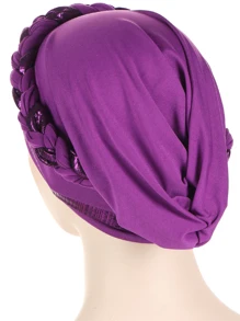 1pc Multicolor Braided Patchwork Muslin Hijab Cap, Fashion European And American Style Muslim Headwrap - A - View 9