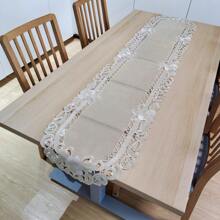 1 pezzo Tovaglia Runner da Tavolo Sottopiatto in Lino con Pizzo Ricamo Tridimensionale Decorazione Elegante per Tavolo da Pranzo - Beige - Visualizzare 4