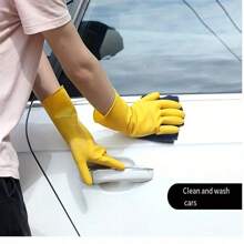 1pair Waterproof Household Cleaning Gloves - Natural Rubber, Non-Slip, Stain Resistant, Suitable For Kitchen, Bathroom, Laundry, Gardening, Car Wash (The Color Is Random)