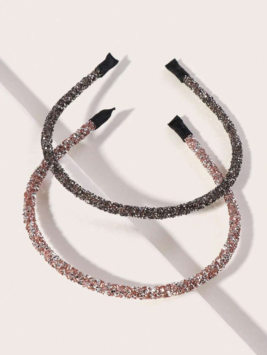 2pcs/Set Shimmery Rhinestone Decor Minimalist Hair Hoop, Versatile Accessory