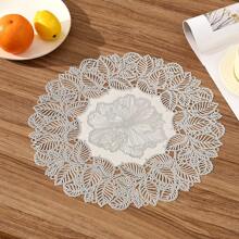 1 件/4 件/6 件圆形 PVC 半花图案家用厨房防水防油防滑餐桌垫，可水洗，适用于酒店、餐厅、节日装饰