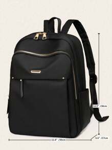 Kvinnors mångsidiga enfärgade Casual Ryggsäck, Mode Stor kapacitet Preppy vattentät skolväska för mellanstadie- och gymnasieelever, Bärbara väskor med flera fack för utomhusbruk, resor och affärspendling - Svart - Visa 6