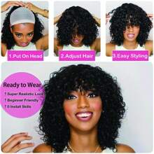 Short Water Wave Bob Wigs With Bangs For Women Human Hair Short Wigs Curly Brazilian Remy Hair Wigs Glueless None Lace Front Wig Natural Color