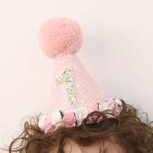 1pc Shiny Birthday Party Cone Hat With Floral Decor, Universal Celebration Headwear For Birthday And Festive Occasions, Photo Prop