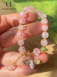 1 pieza Pulsera para niña marca Finess color rosa, pulsera hecha a mano con cuentas con diseños lindos de animales, océano y estrellas, adecuado para niños de 3 a 6 años, regalo de joyería de juguete colorida