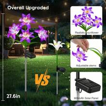 1 pieza Luz de jardín solar, a prueba de agua para exteriores, lámpara solar con forma de flor de lirio, adecuada para decoración de jardín, patio, sendero y paisaje exteriores - Multicolor - Ver 4