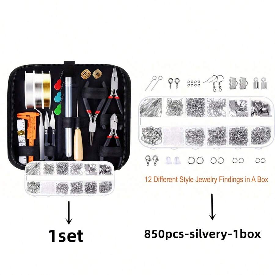 1 caixa/1 conjunto de Bolsas de Couro com Zíper Especial, Tampões de Ouvido, Ganchos de Ouvido, Ferramentas para Fazer Pulseiras e Colares DIY, que podem ser usadas para fazer pulseiras