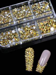 6 格套装指甲装饰混合尺寸指甲钻石平底水钻胶水钻 DIY 闪亮贴纸皮肤非热修复水晶