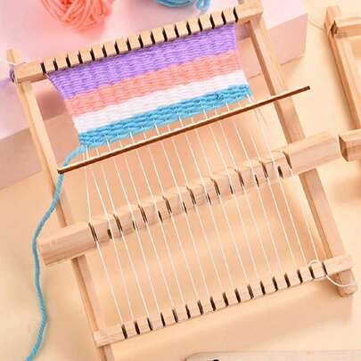 Bộ dụng cụ máy dệt thủ công, thích hợp cho việc tự làm sợi và dệt thảm - Bộ máy dệt bằng gỗ dùng được quanh năm, đầy đủ vật liệu, tuyệt vời để làm đồ trang trí treo tường và đế lót ly (Màu sợi ngẫu nhiên)