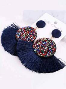 2 Pieces Vintage Bohemian Style Fringed Pendant Earrings With Colorful Rhinestones, Suitable For Women Holidays And Party Wear