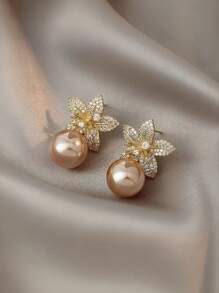 2 件花瓣珍珠耳钉，独特设计时尚耳环，优雅气质 - 彩色 - 查看 4