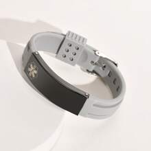 1 pezzo Bracciale regolabile in acciaio inossidabile e silicone con inciso il simbolo IP medico personalizzato, unisex per uso casual, per la Festa del papà, regalo per amici