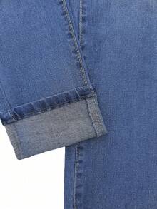 Plus Size Women High Waist Elastic Skinny Jeans, Casual Slim Fit Waist Cinching Spring - Medium Wash - View 11