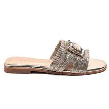 Sandalias planas con tira tejida decorada con rhinestones - Dorado - Ver 2