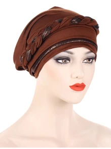 1pc Multicolor Braided Patchwork Muslin Hijab Cap, Fashion European And American Style Muslim Headwrap - A - View 7