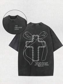 Cross, Letter Printing, Jesus, Religious Belief, God, 230 Grams Of Wax Printed Double-Sided Short-Sleeved T-Shirt, Retro Washing, 100% Cotton, Comfortable Loose Short-Sleeved T-Shirt Selected Summer Clothing.