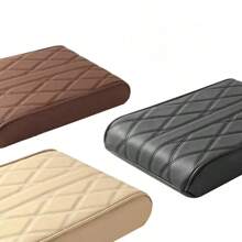 Wave Embroider PU Leather Car Armrest Mat Center Console Arm Rest Protection Cushion Auto Armrests Storage Box Cover Pad - Beis - Ver 5