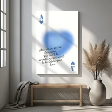 1pc Framed Canvas Wall Art, Light Blue Canvas Wall Art Slow Down You're Doing Fine Retro Light Blue Ace Of Hearts Playing Card Print Poster Art Print Canvas Poster, Ideal Gift For Bedroom Living Room Hallway Dorm Wall Decor - 彩色 - 查看 6