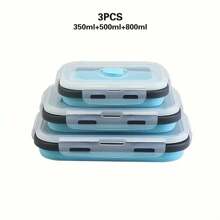 1 pieza Fiambrera plegable de silicona, recipiente de almacenamiento de alimentos con tapa sellada, conjunto de recipiente plegable con ventilación para mantener los alimentos frescos, a prueba de microondas, recipiente de almacenamiento de alimentos, utensilio de cocina