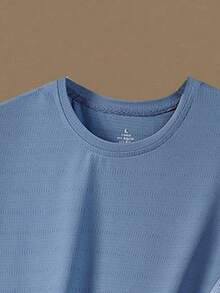 男士夏季宽松圆领透气速干运动 T 恤 - 霧霾藍 - 查看 4