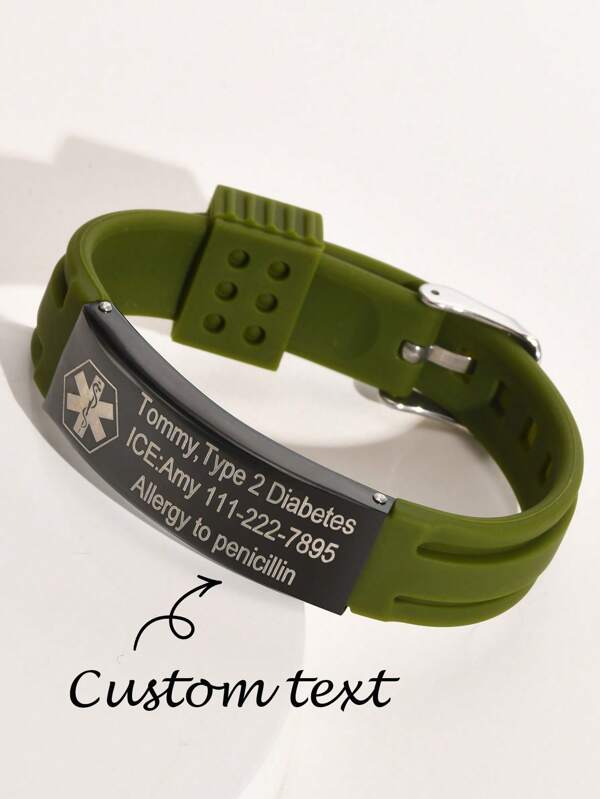 1 pulseira ajustável de aço inoxidável e silicone com símbolo de IP médico personalizado gravado, unissex para uso casual, dia dos pais, presente para amigos